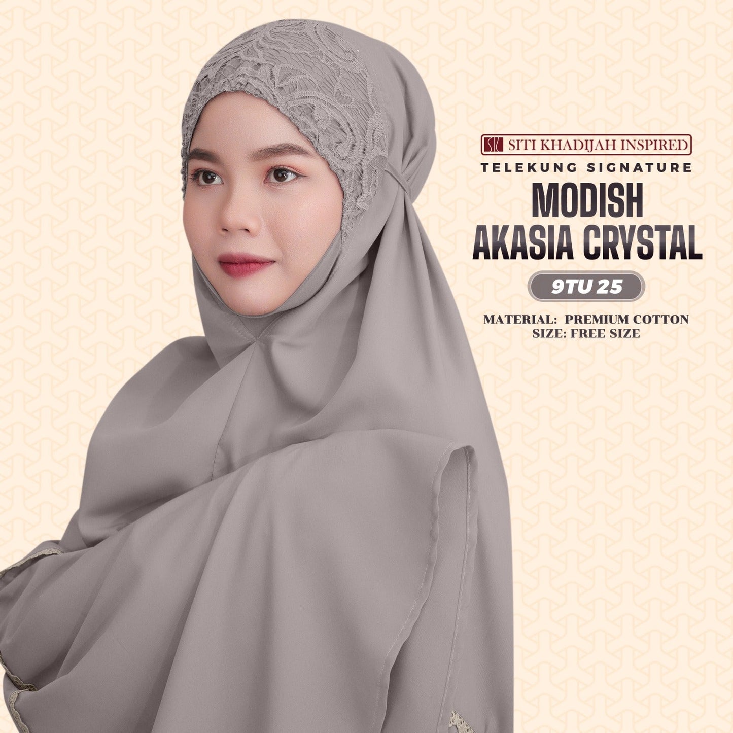 Telekung Siti Khadijah Inspired Modish Akasia Crystal Collection - Free Wovenbag