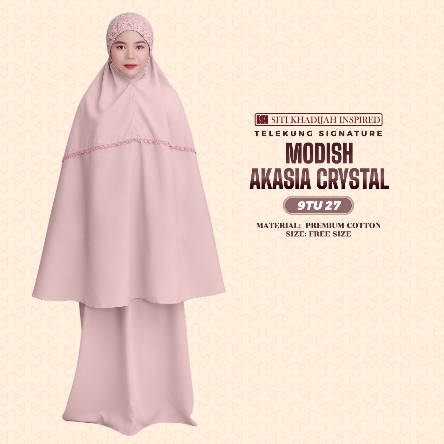 Telekung Siti Khadijah Inspired Modish Akasia Crystal Collection - Free Wovenbag