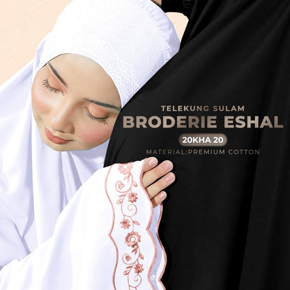 Telekung Sulam Broderie Eshal Collection - Free Woven bag