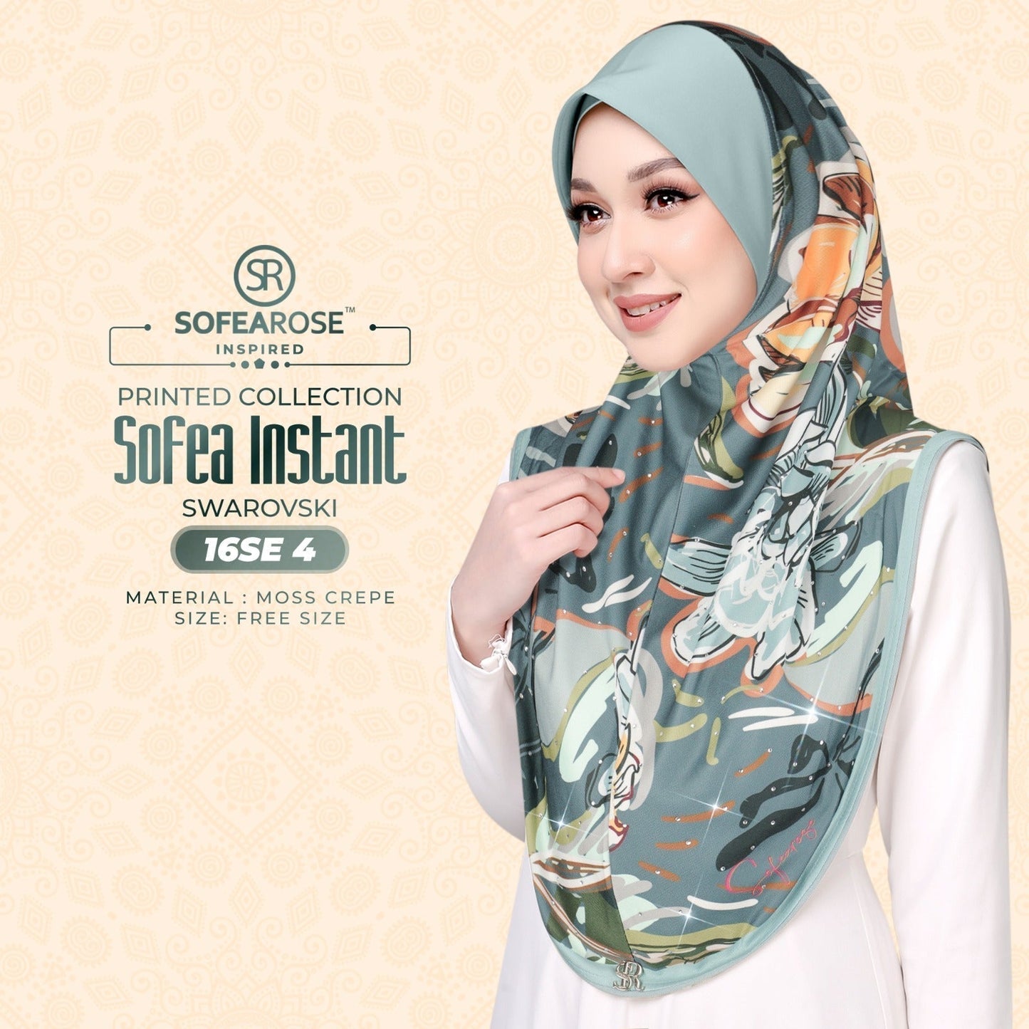 Sofea Rose Printed Swarovski Instant Sarung