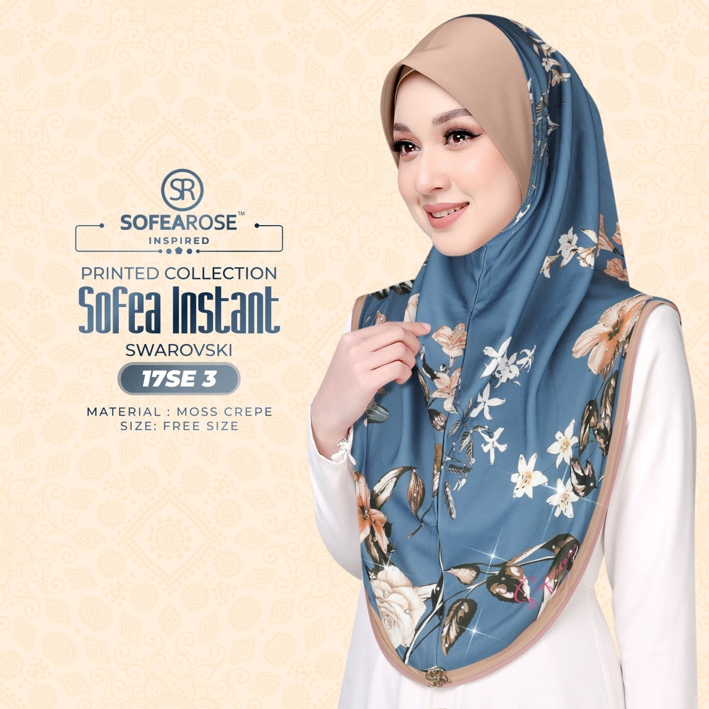 Sofea Rose Printed Swarovski Instant Sarung