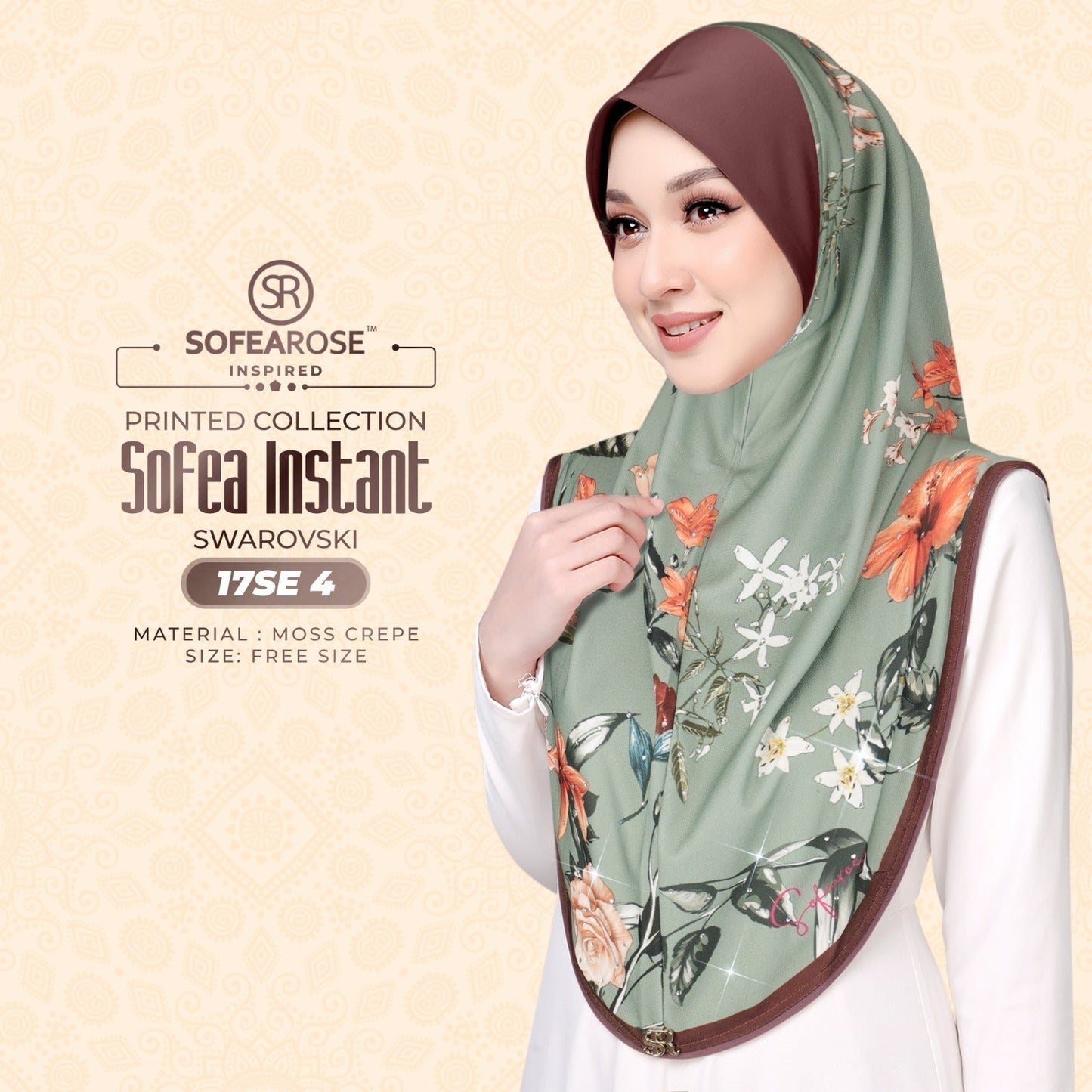 Sofea Rose Printed Swarovski Instant Sarung