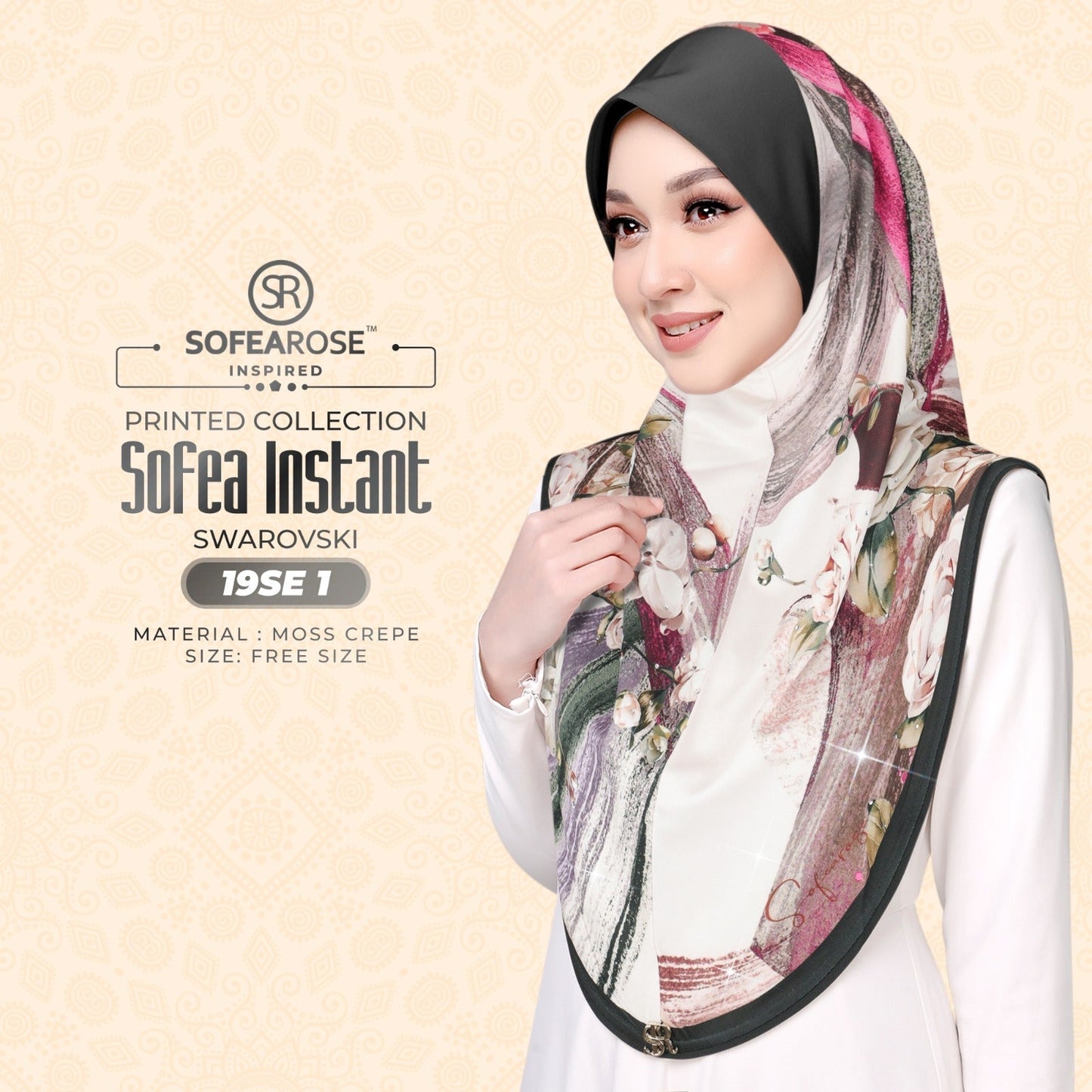 Sofea Rose Printed Swarovski Instant Sarung