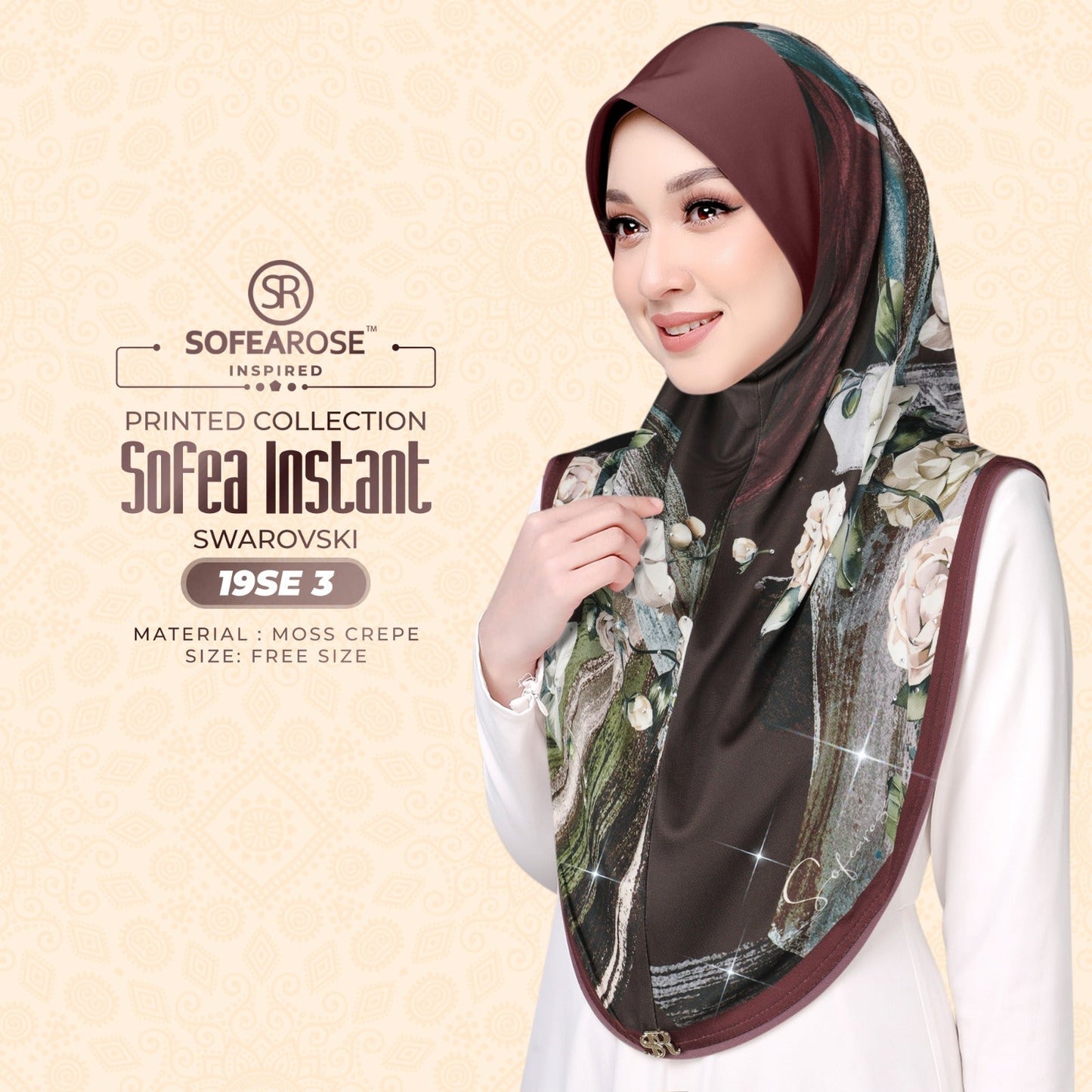 Sofea Rose Printed Swarovski Instant Sarung