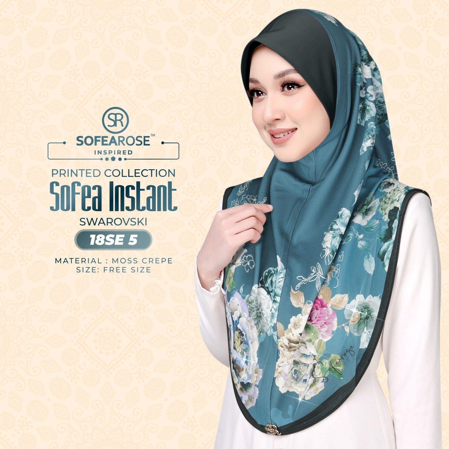 Sofea Rose Printed Swarovski Instant Sarung