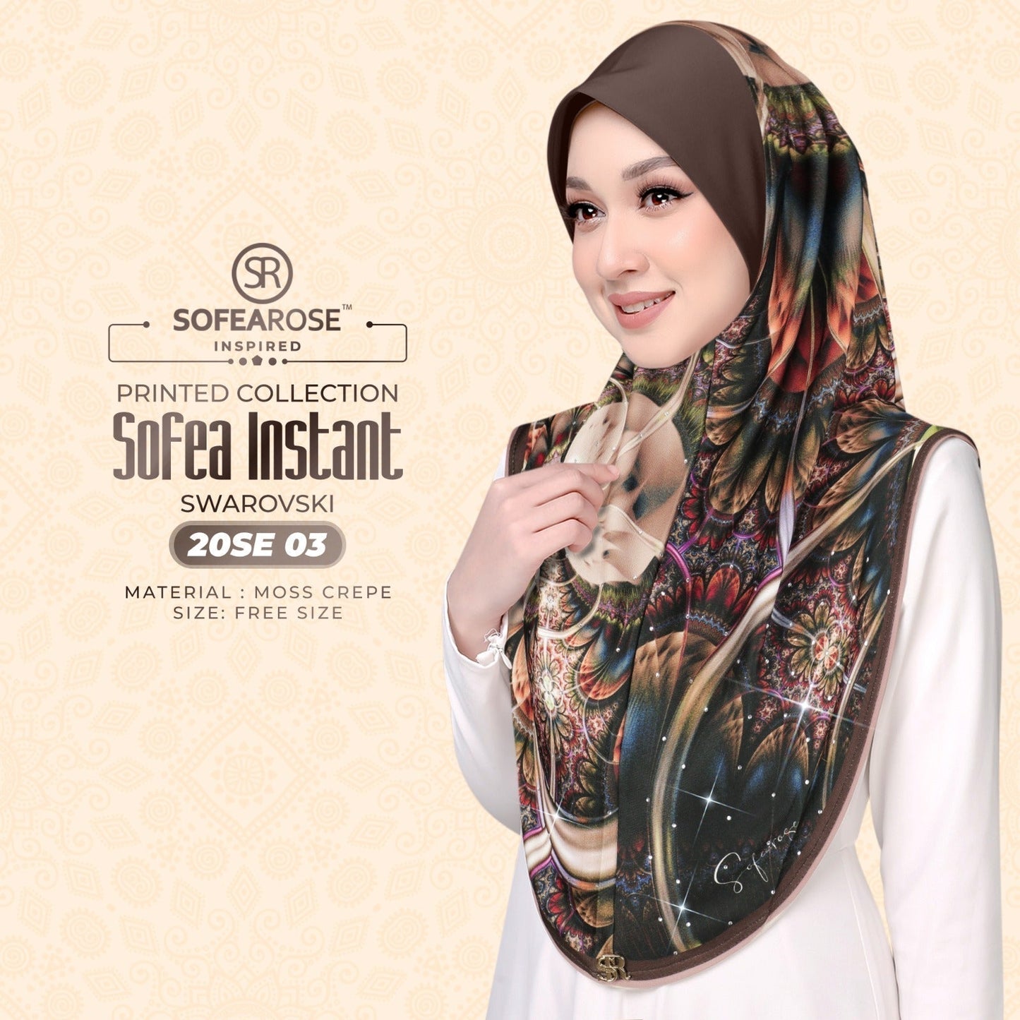 Sofea Rose Printed Swarovski Instant Sarung