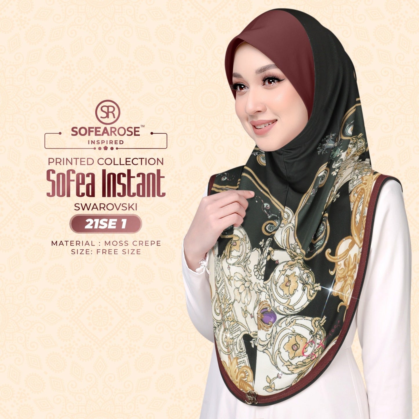 Sofea Rose Printed Swarovski Instant Sarung