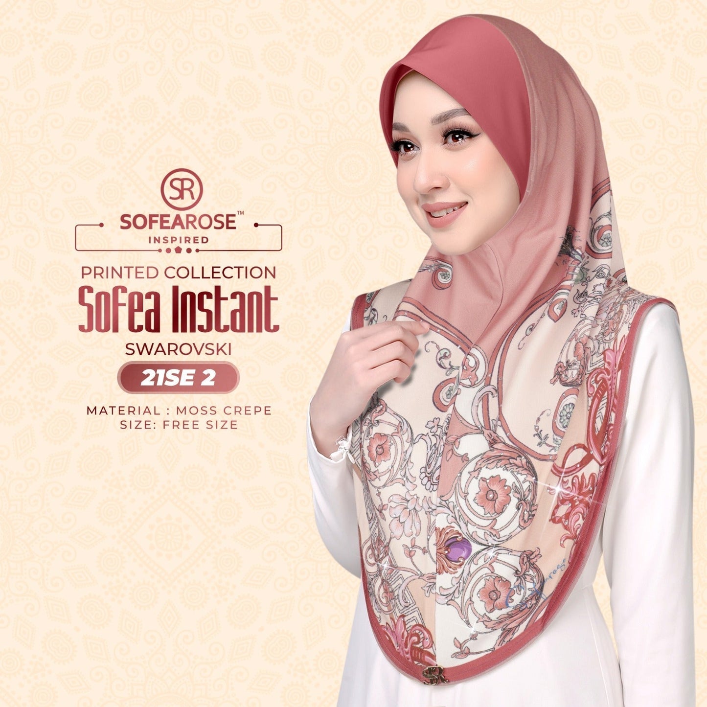 Sofea Rose Printed Swarovski Instant Sarung