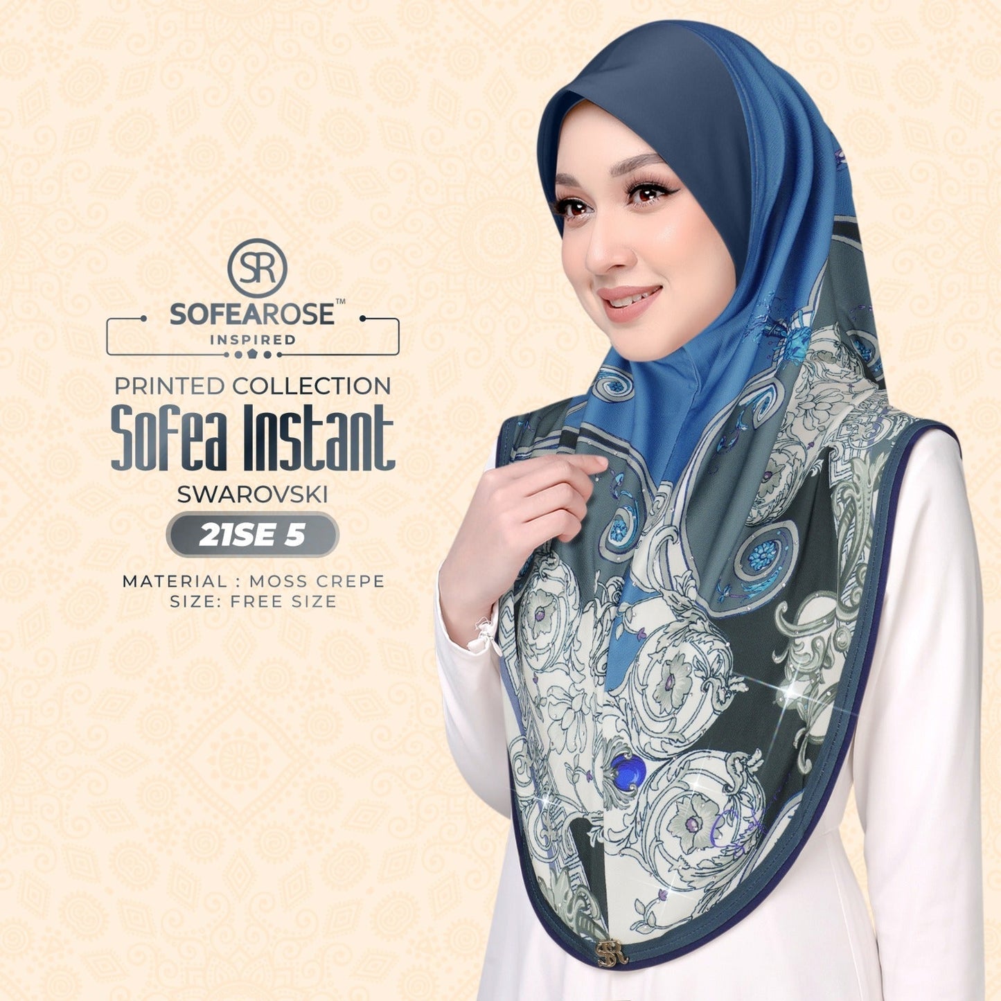 Sofea Rose Printed Swarovski Instant Sarung