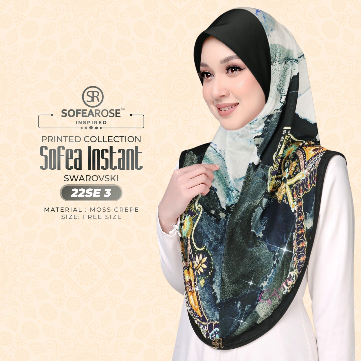 Sofea Rose Printed Swarovski Instant Sarung