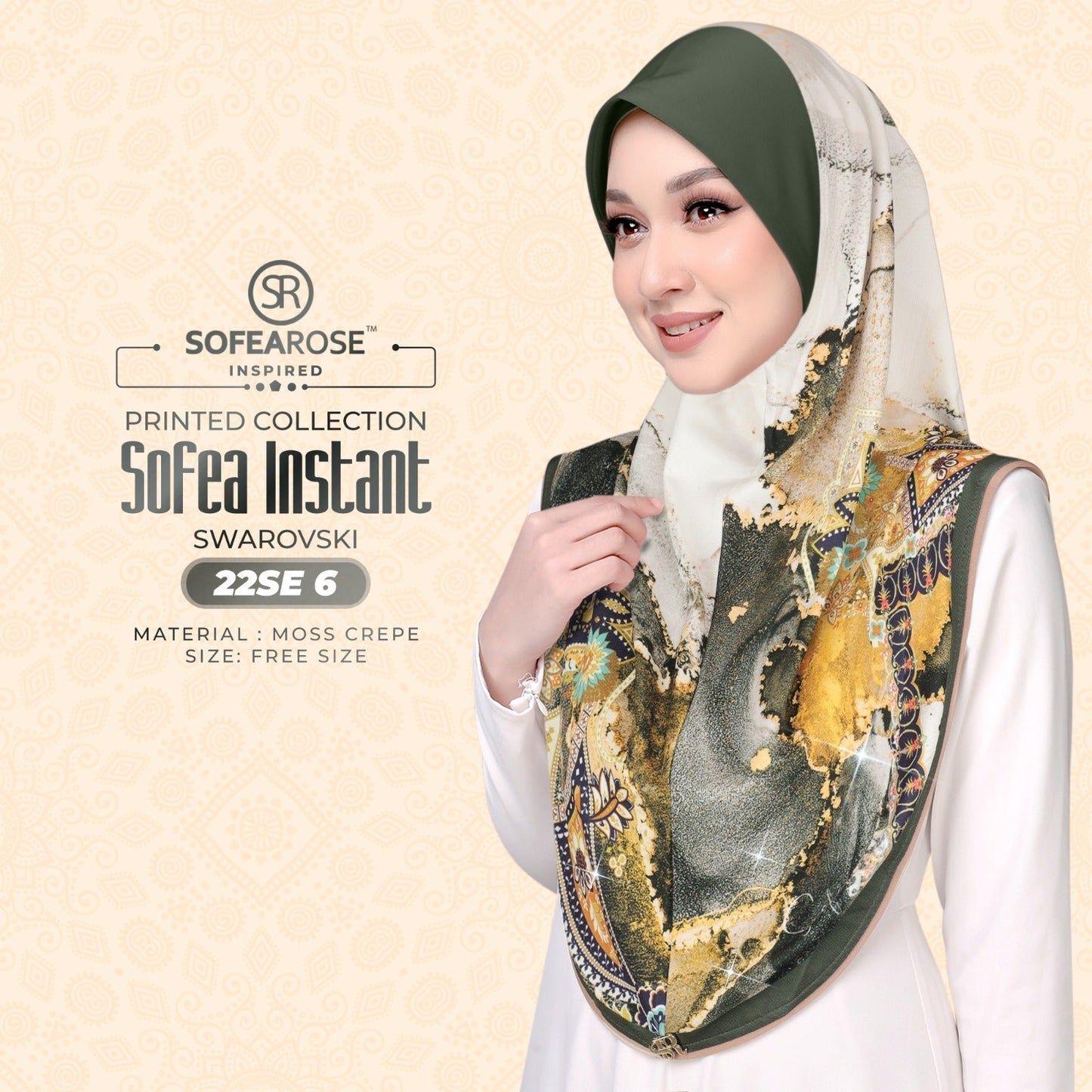 Sofea Rose Printed Swarovski Instant Sarung