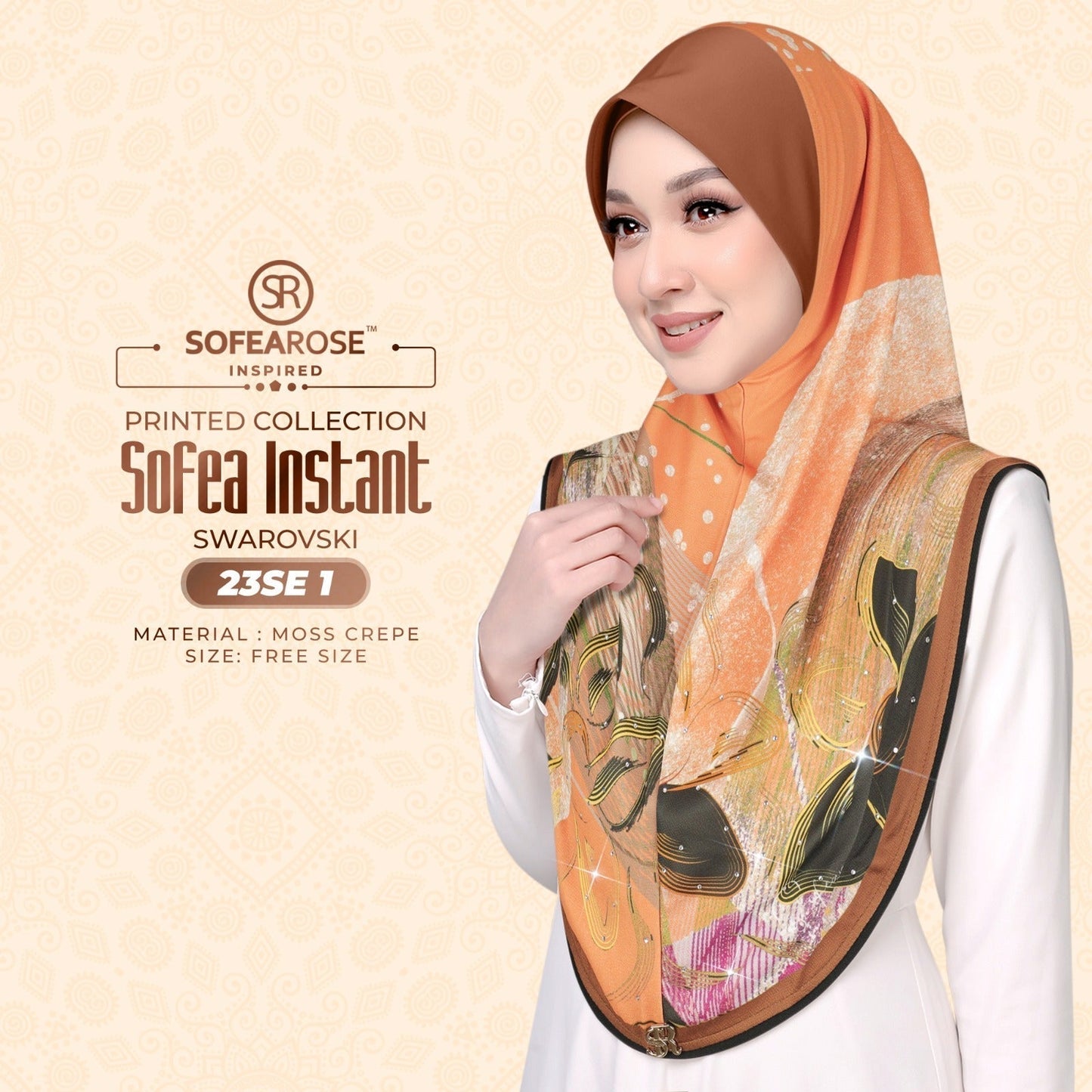 Sofea Rose Printed Swarovski Instant Sarung