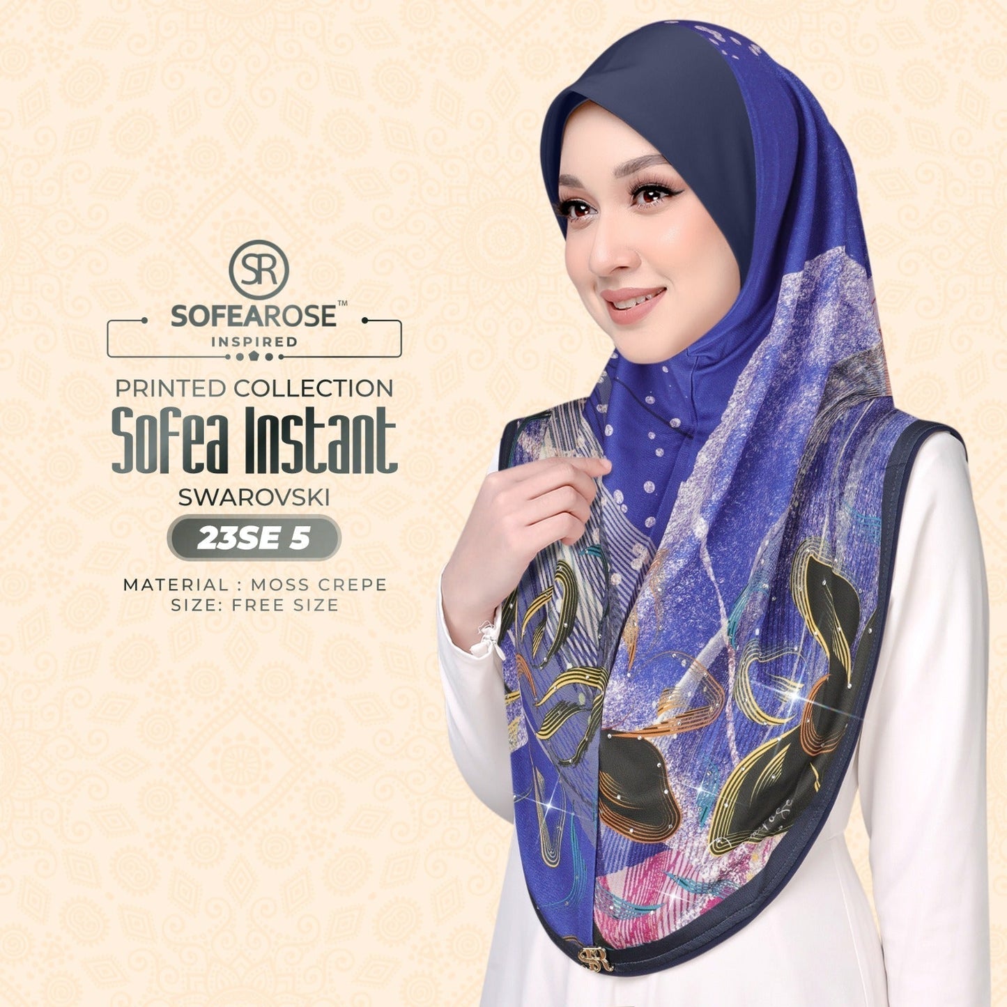 Sofea Rose Printed Swarovski Instant Sarung