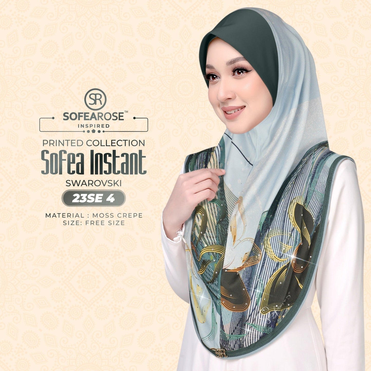 Sofea Rose Printed Swarovski Instant Sarung