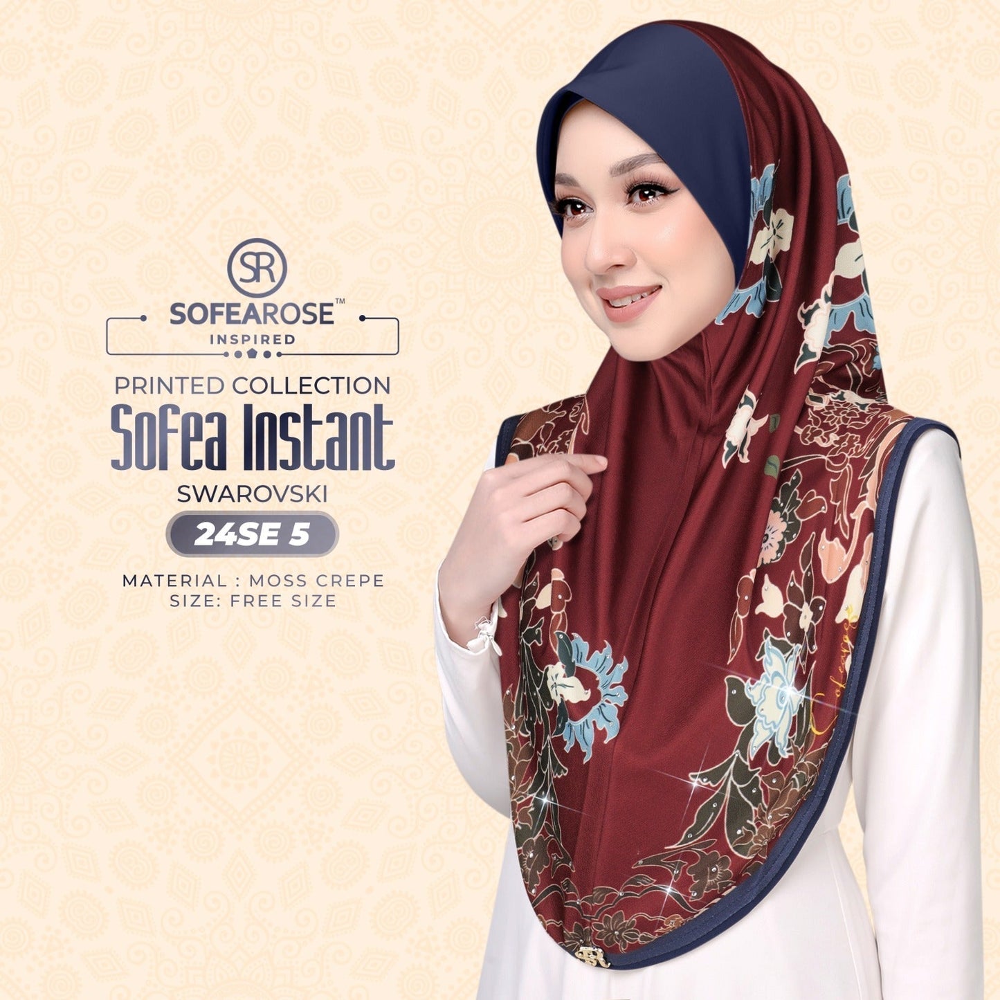 Sofea Rose Printed Swarovski Instant Sarung