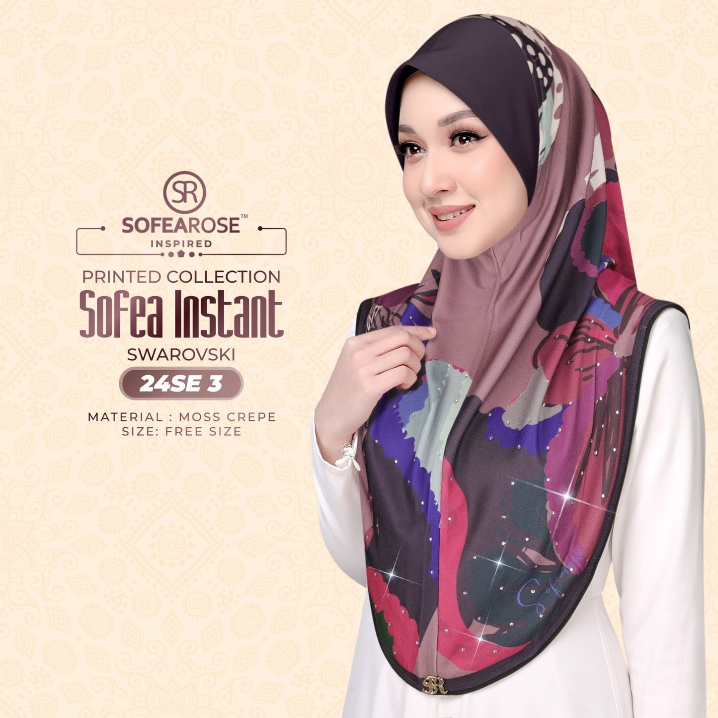 Sofea Rose Printed Swarovski Instant Sarung