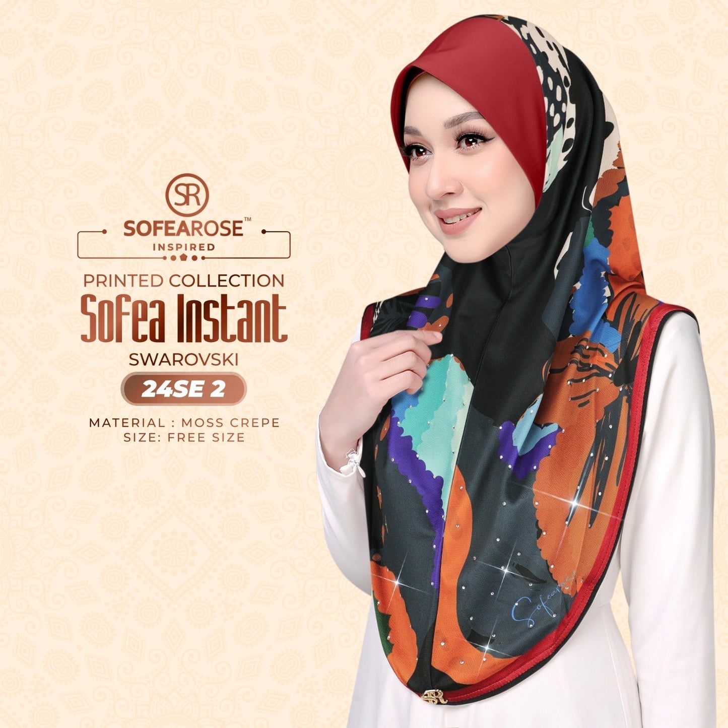 Sofea Rose Printed Swarovski Instant Sarung