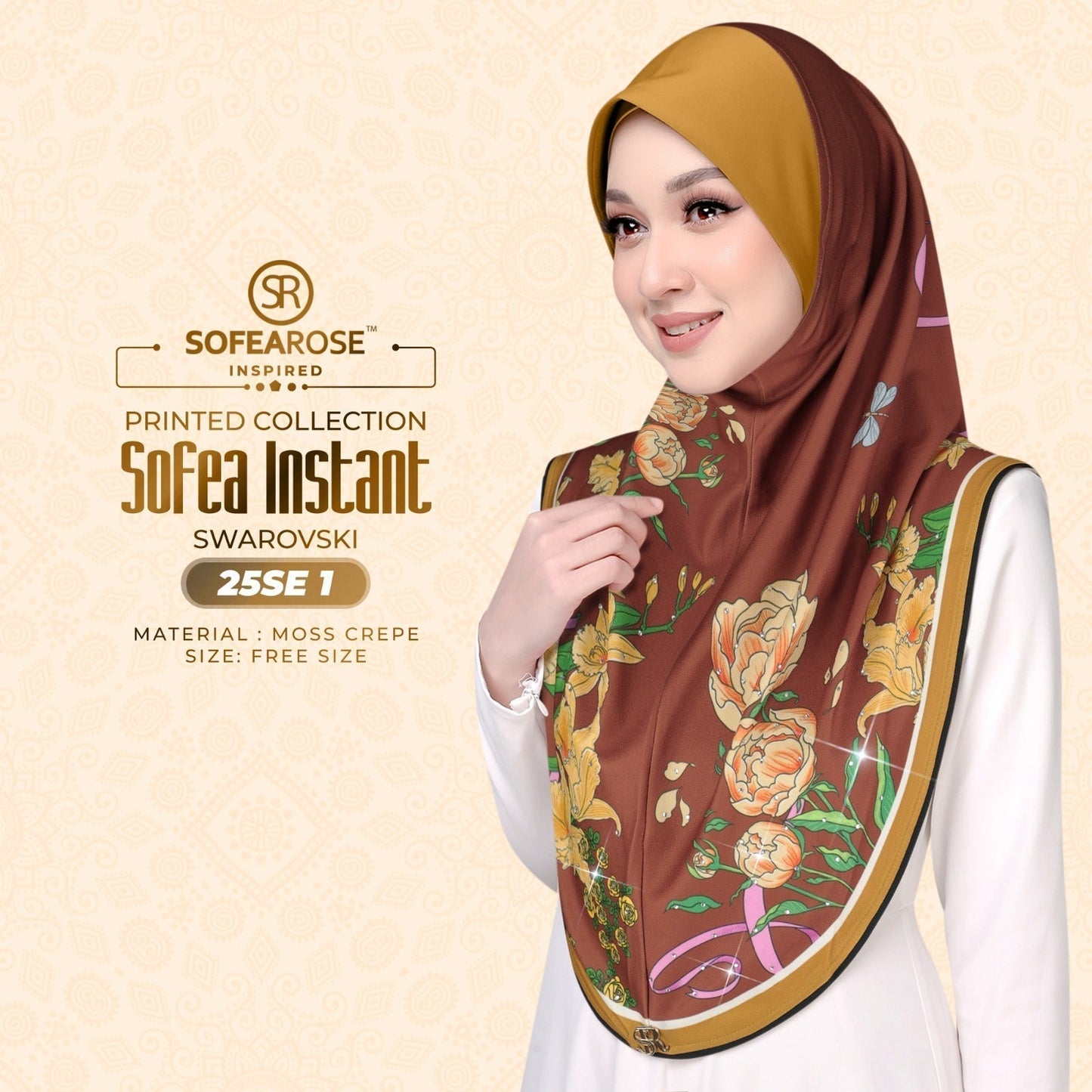 Sofea Rose Printed Swarovski Instant Sarung