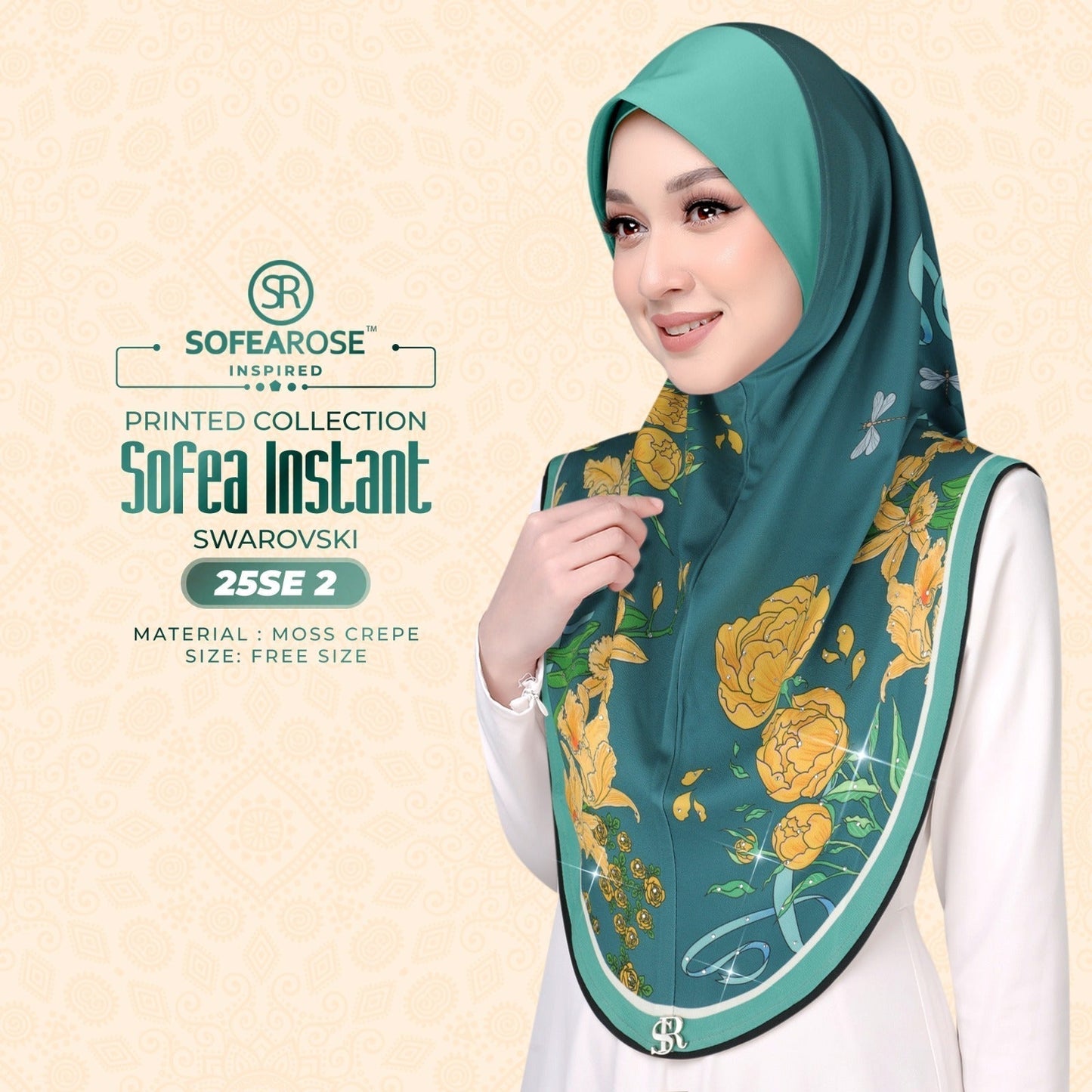 Sofea Rose Printed Swarovski Instant Sarung