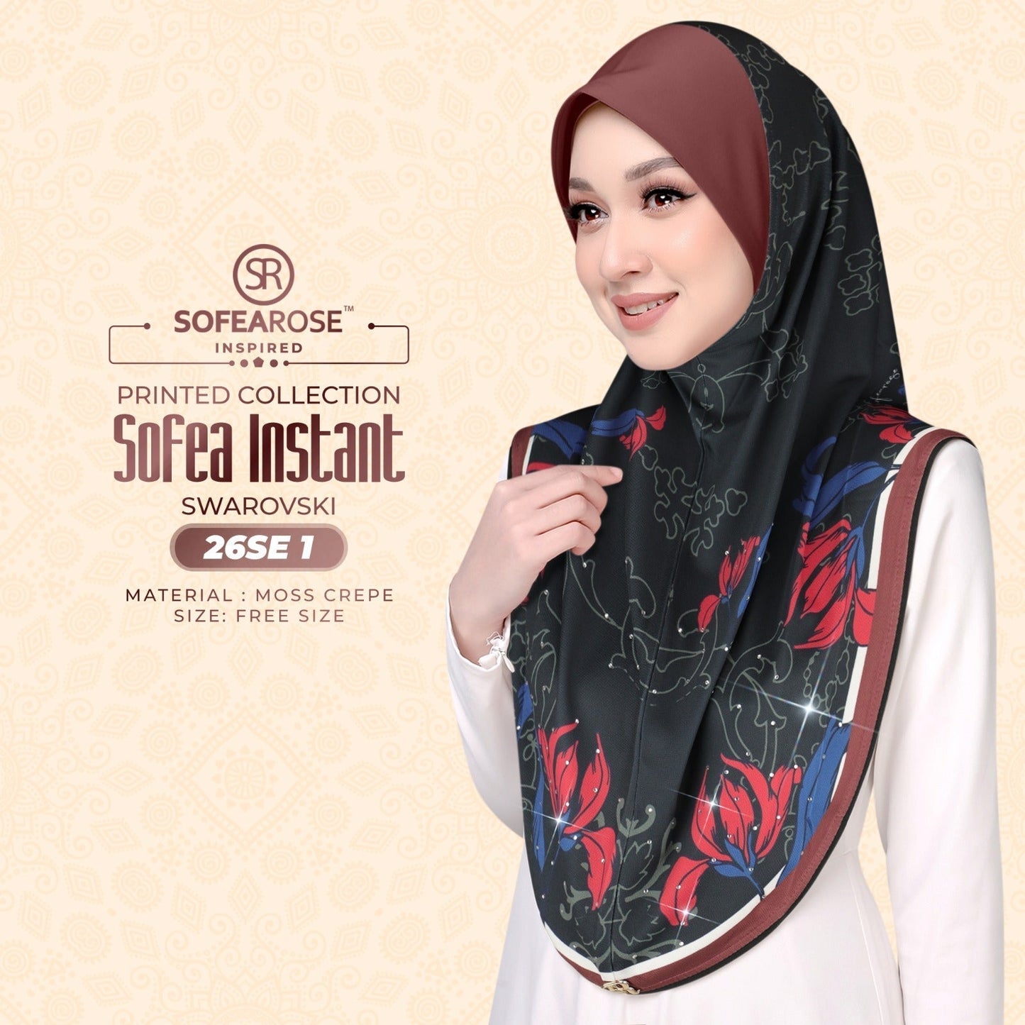 Sofea Rose Printed Swarovski Instant Sarung