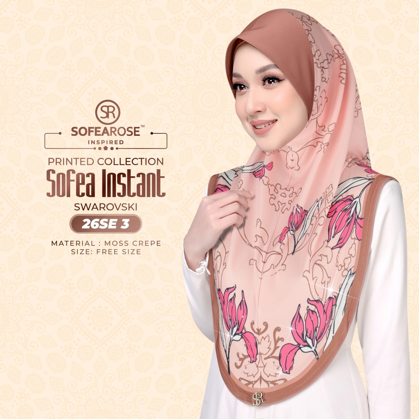 Sofea Rose Printed Swarovski Instant Sarung