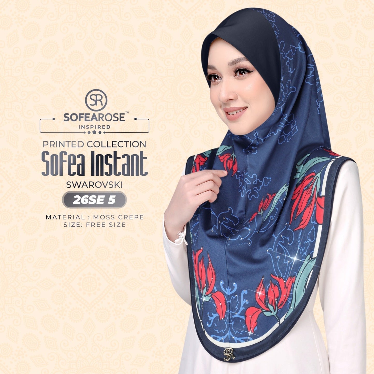 Sofea Rose Printed Swarovski Instant Sarung