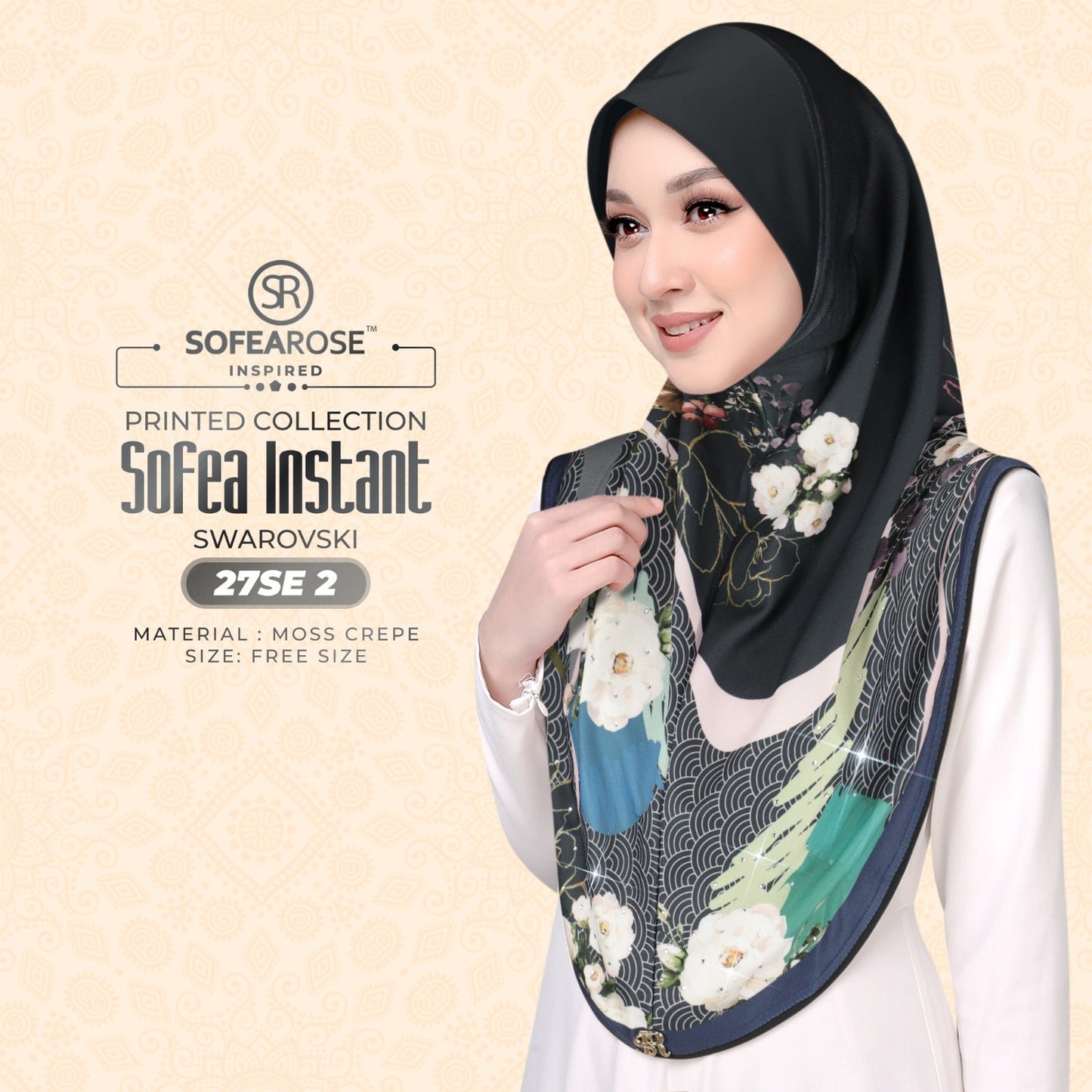 Sofea Rose Printed Swarovski Instant Sarung