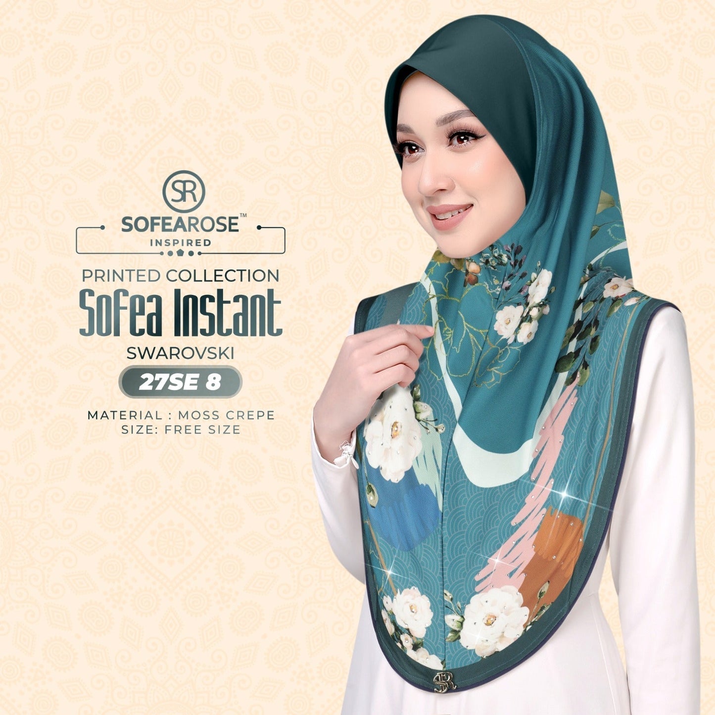 Sofea Rose Printed Swarovski Instant Sarung