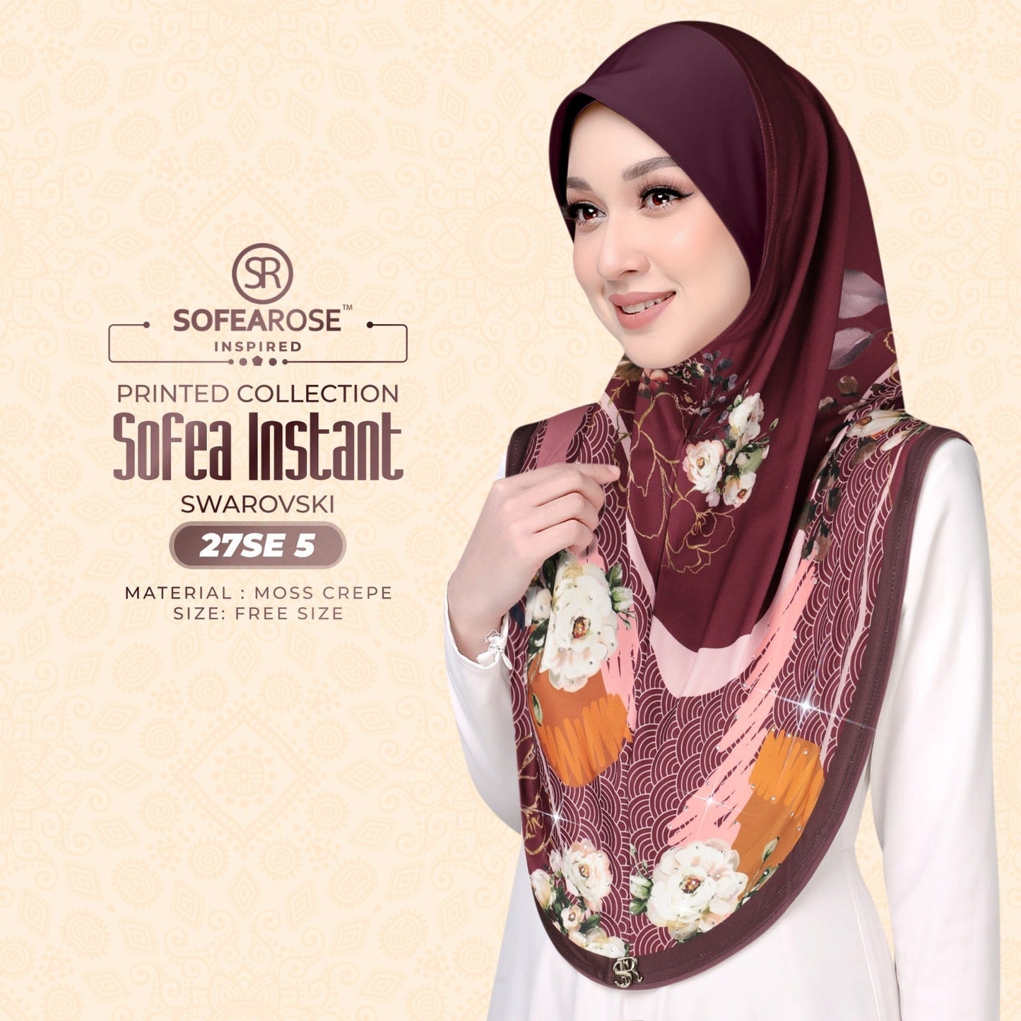 Sofea Rose Printed Swarovski Instant Sarung