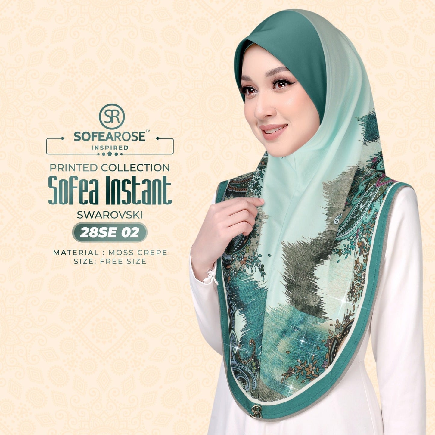 Sofea Rose Printed Swarovski Instant Sarung