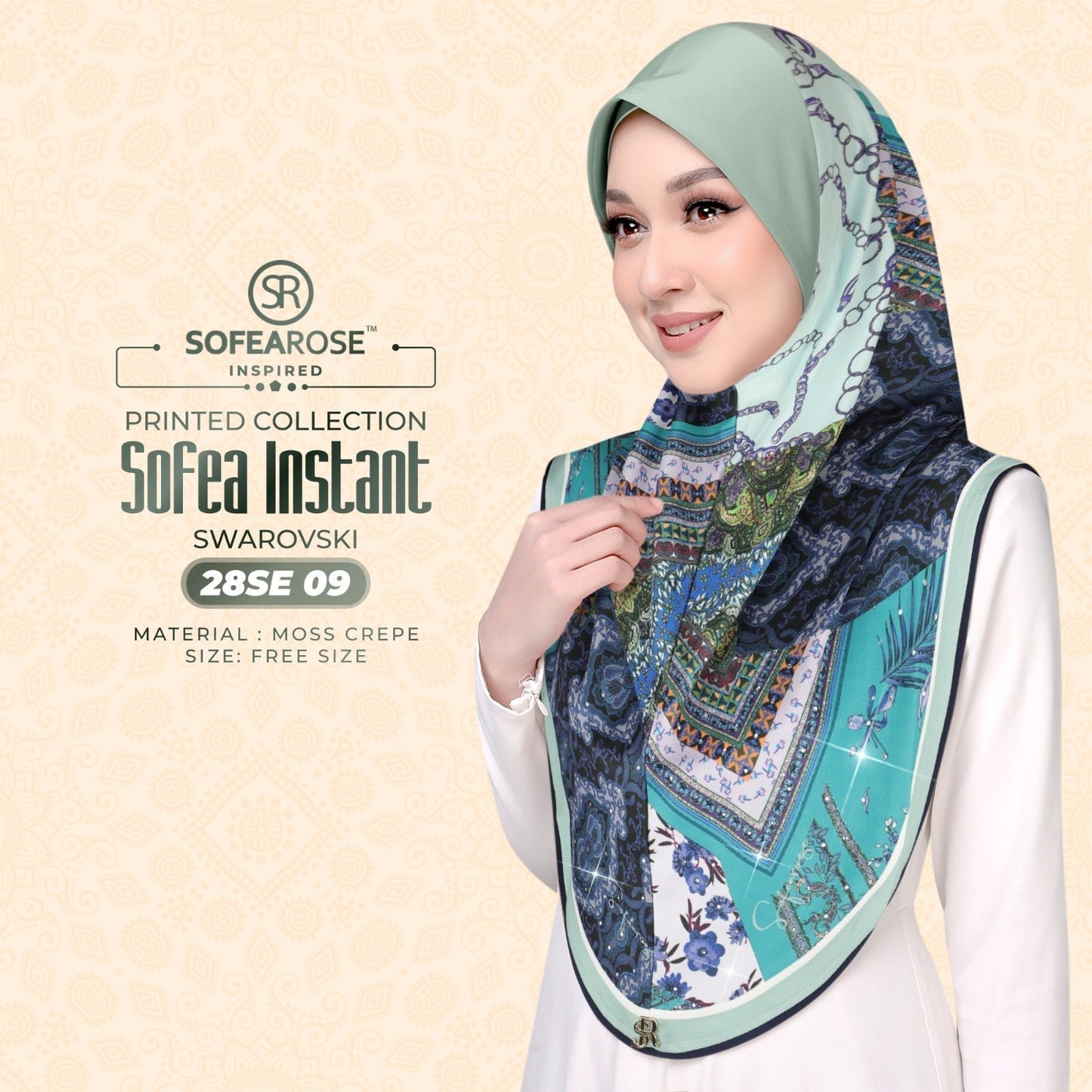 Sofea Rose Printed Swarovski Instant Sarung