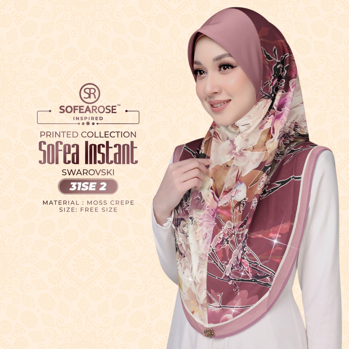 Sofea Rose Printed Swarovski Instant Sarung Collection