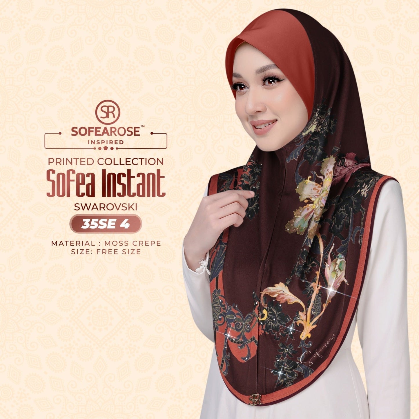 Sofea Rose Printed Swarovski Instant Sarung