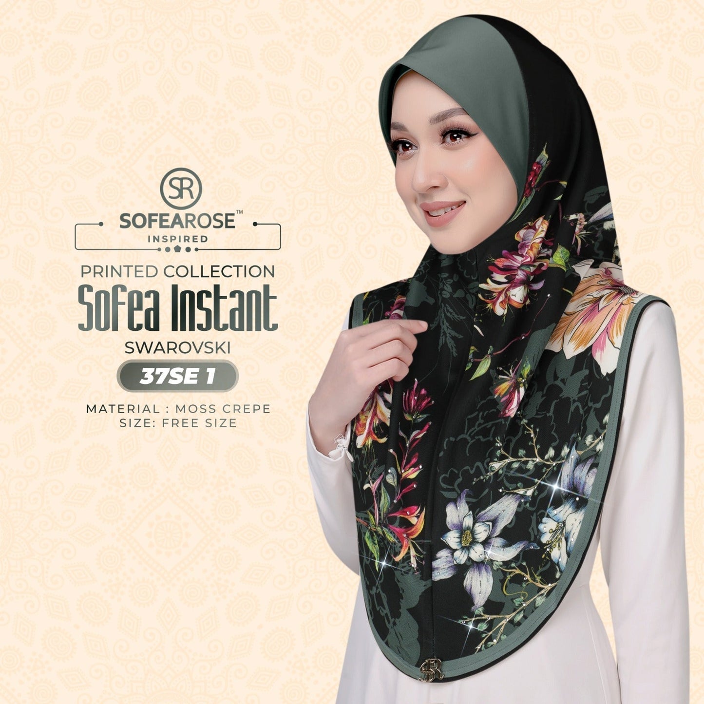 Sofea Rose Printed Swarovski Instant Sarung