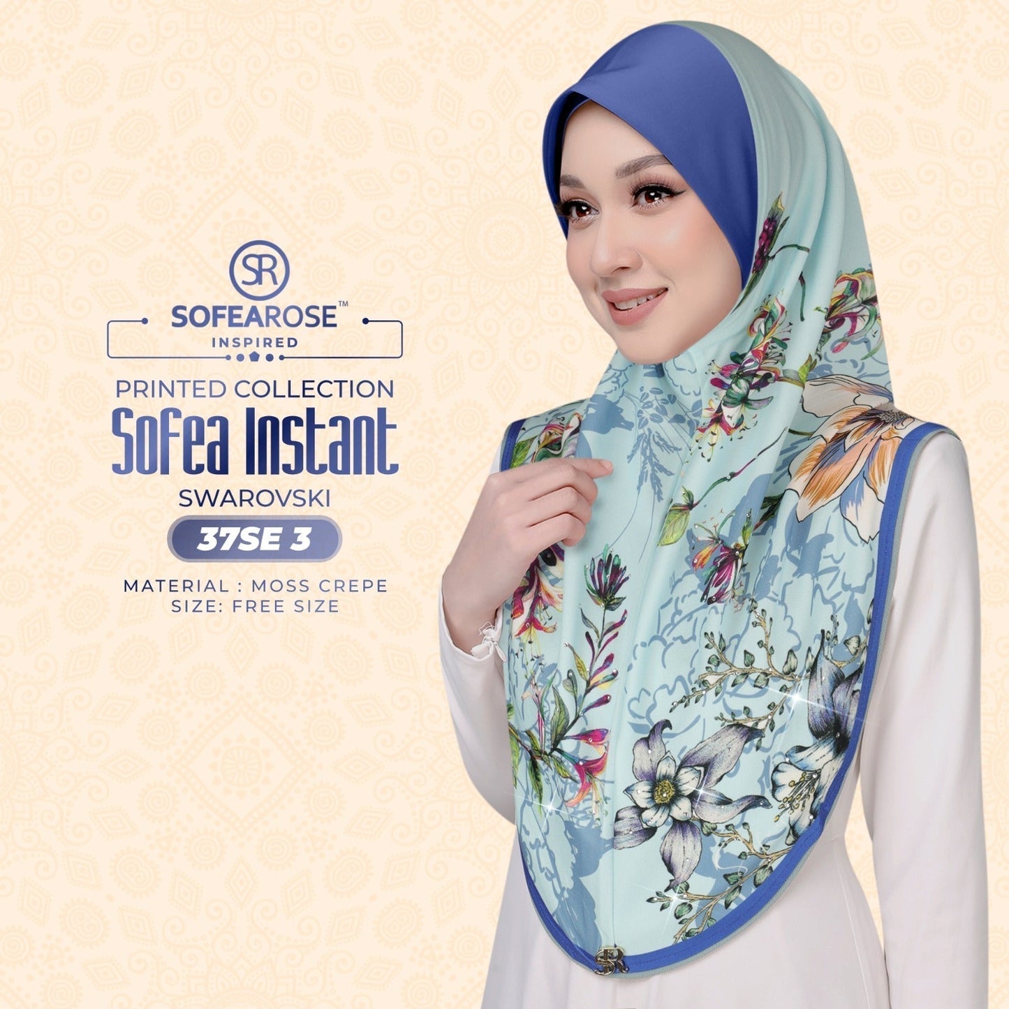 Sofea Rose Printed Swarovski Instant Sarung