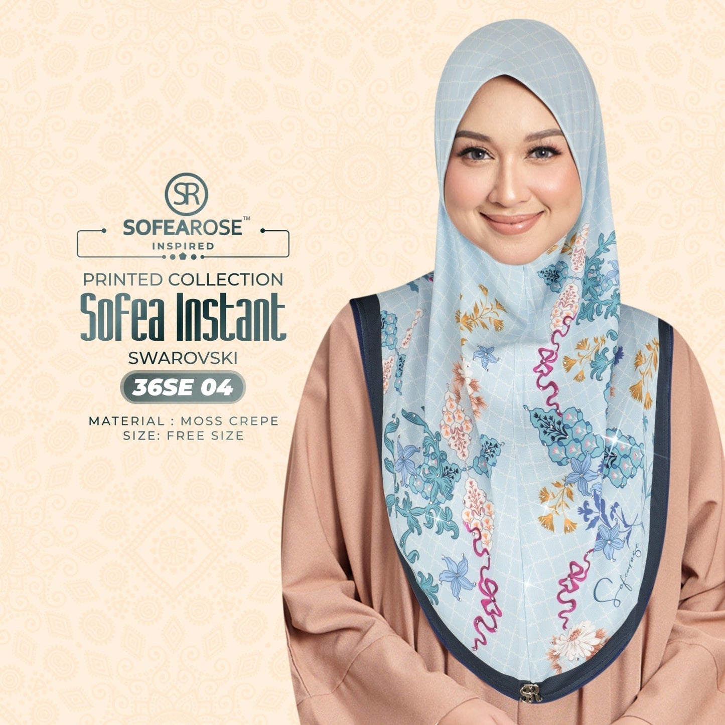 Sofea Rose Printed Swarovski Instant Sarung