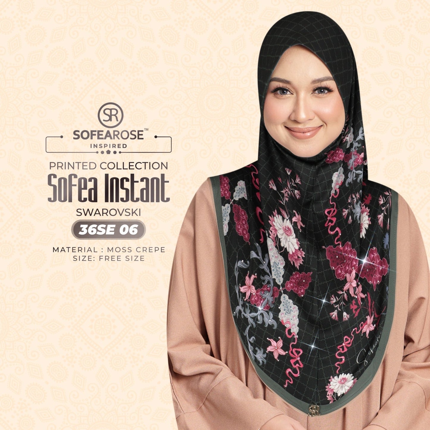 Sofea Rose Printed Swarovski Instant Sarung