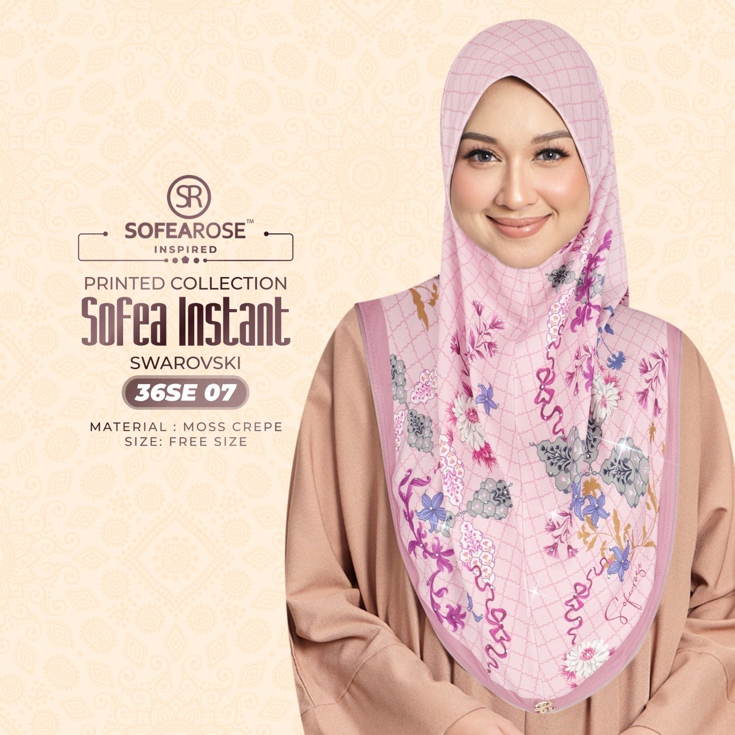 Sofea Rose Printed Swarovski Instant Sarung