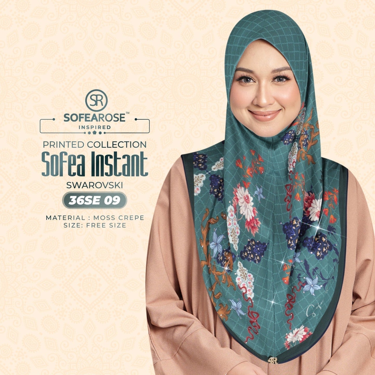 Sofea Rose Printed Swarovski Instant Sarung