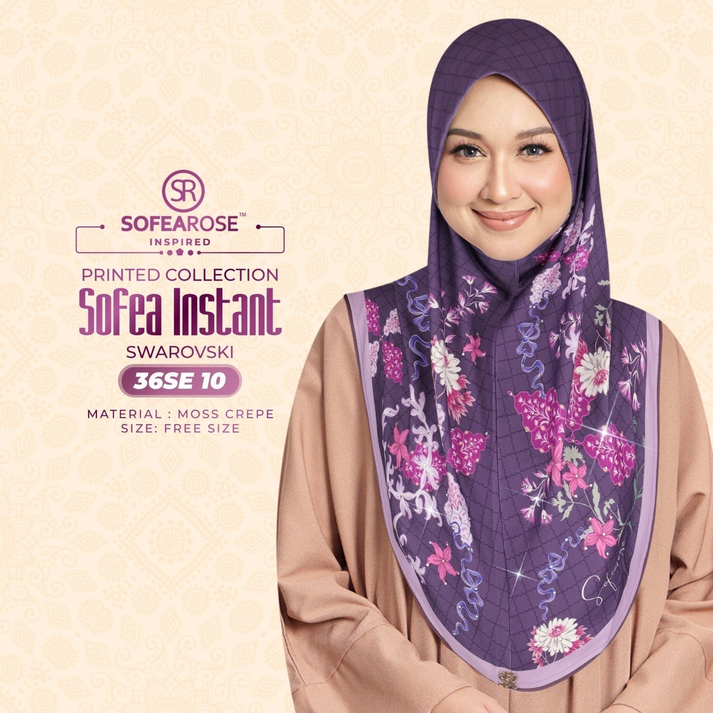 Sofea Rose Printed Swarovski Instant Sarung