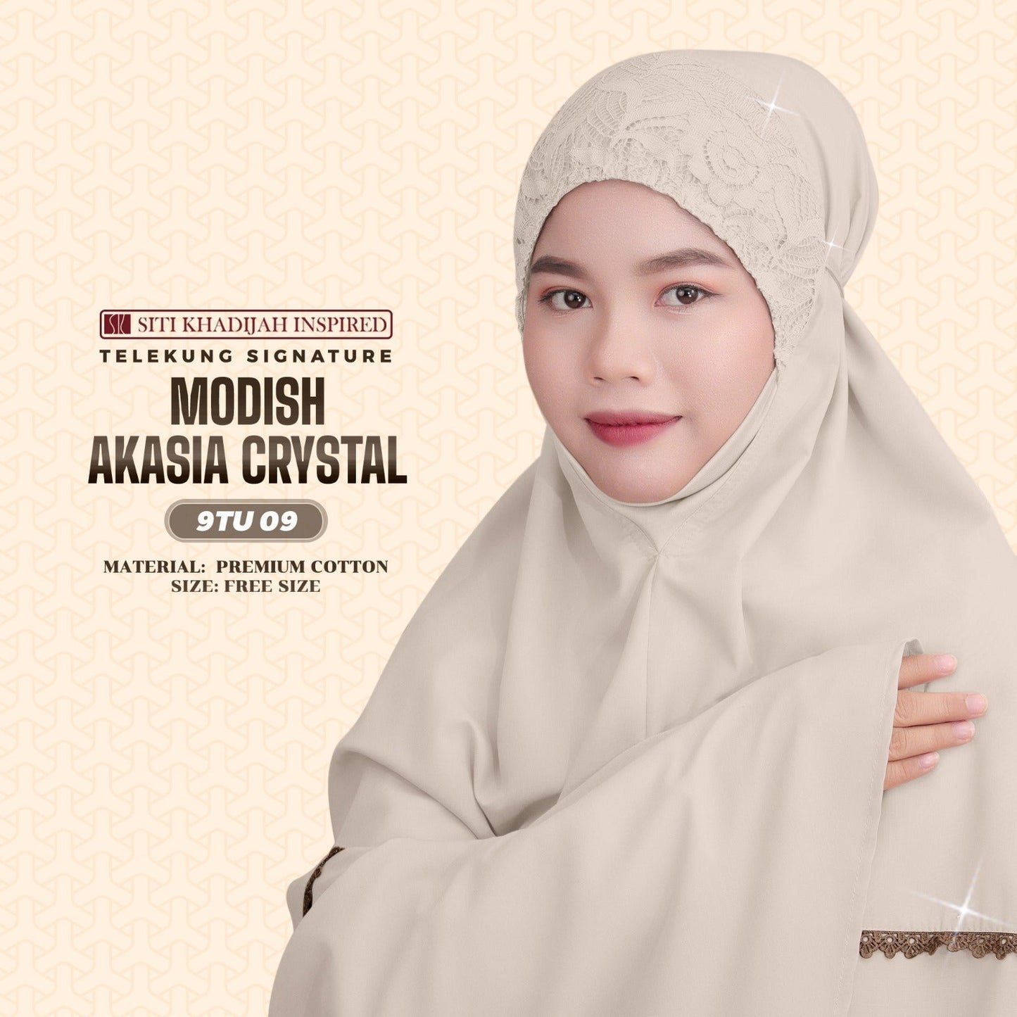 Telekung Siti Khadijah Inspired Modish Akasia Crystal Collection - Free Wovenbag