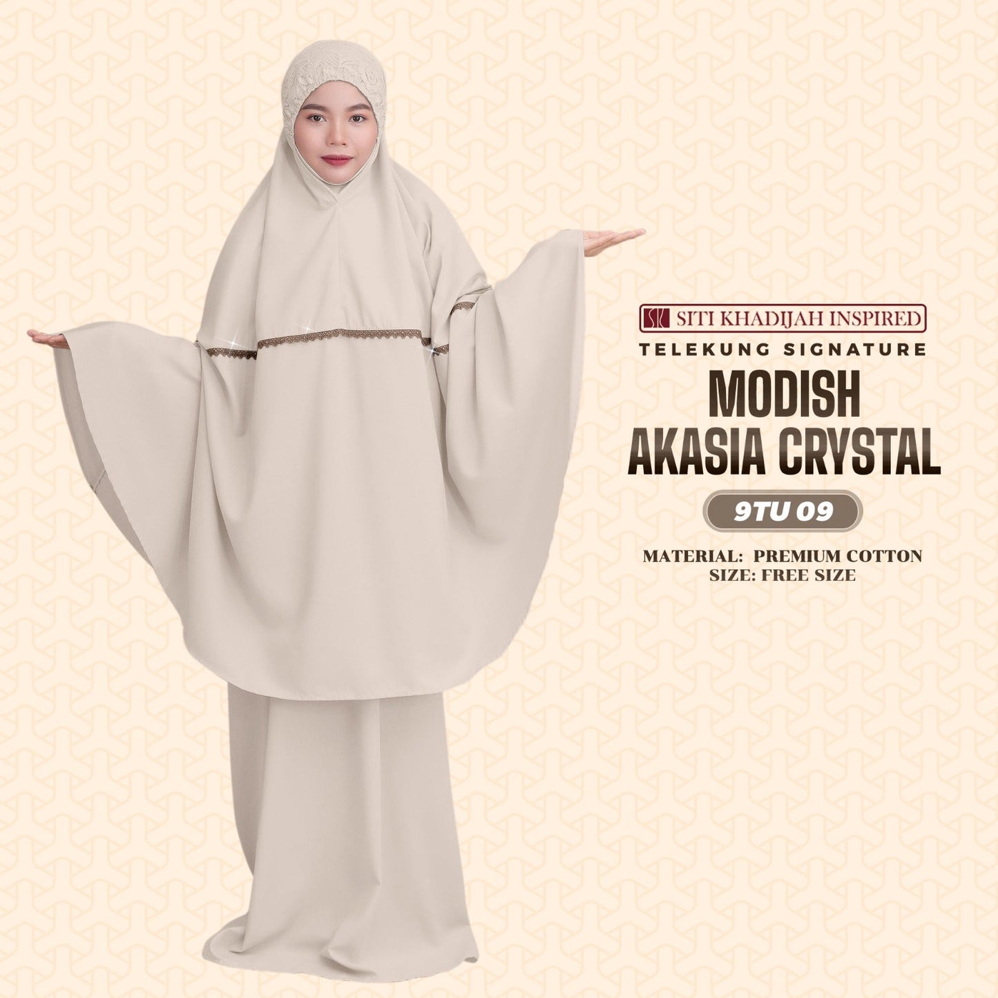 Telekung Siti Khadijah Inspired Modish Akasia Crystal Collection - Free Wovenbag