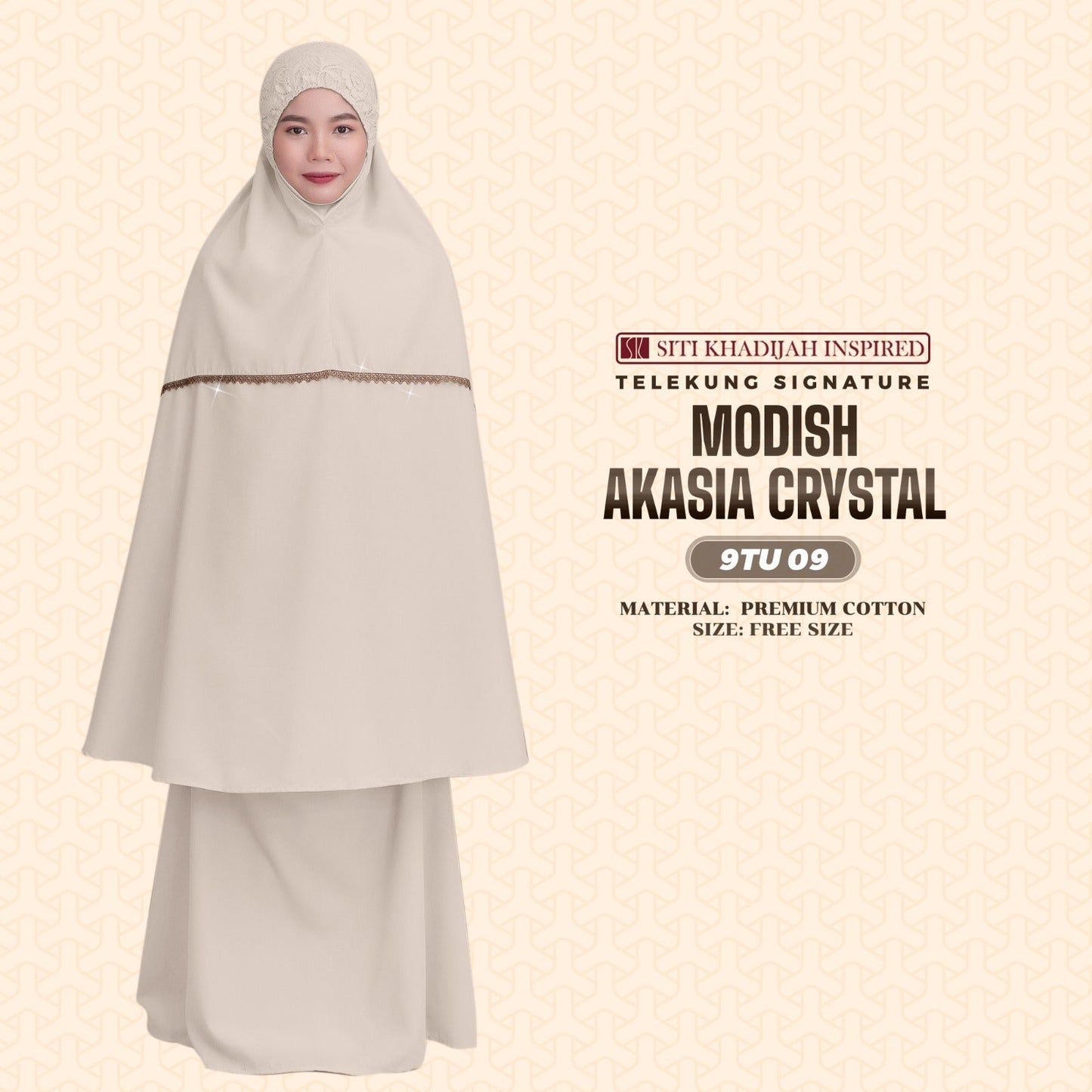 Telekung Siti Khadijah Inspired Modish Akasia Crystal Collection - Free Wovenbag