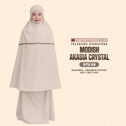 Telekung Siti Khadijah Inspired Modish Akasia Crystal Collection - Free Wovenbag