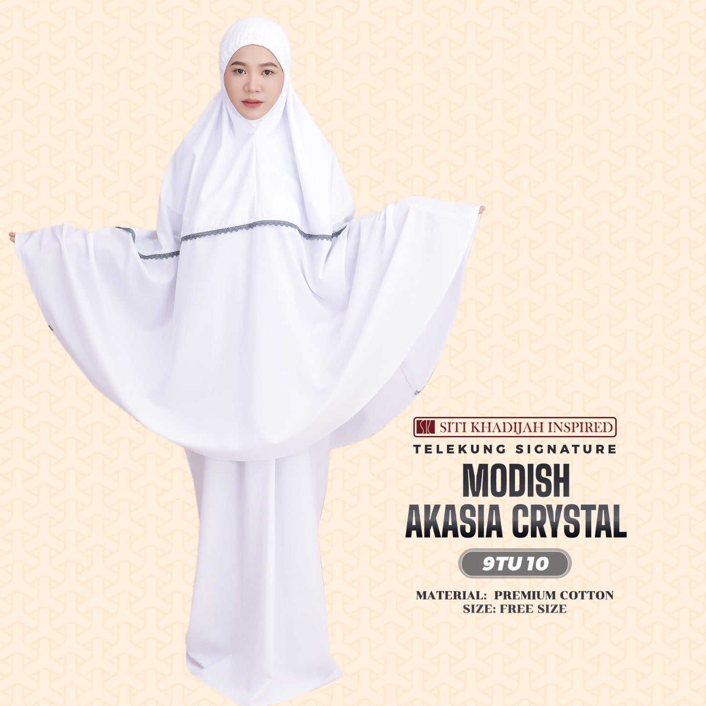 Telekung Siti Khadijah Inspired Modish Akasia Crystal Collection - Free Wovenbag