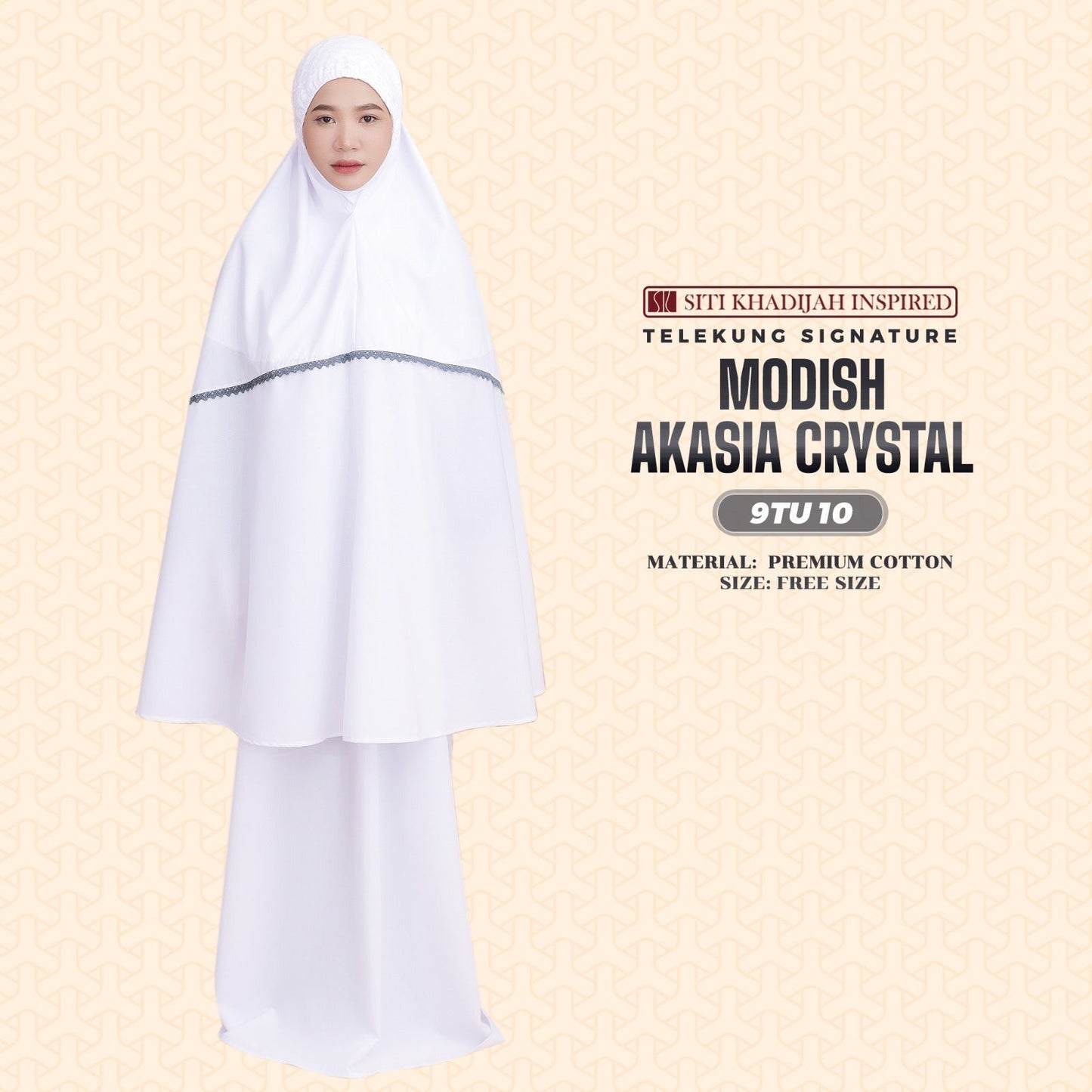 Telekung Siti Khadijah Inspired Modish Akasia Crystal Collection - Free Wovenbag