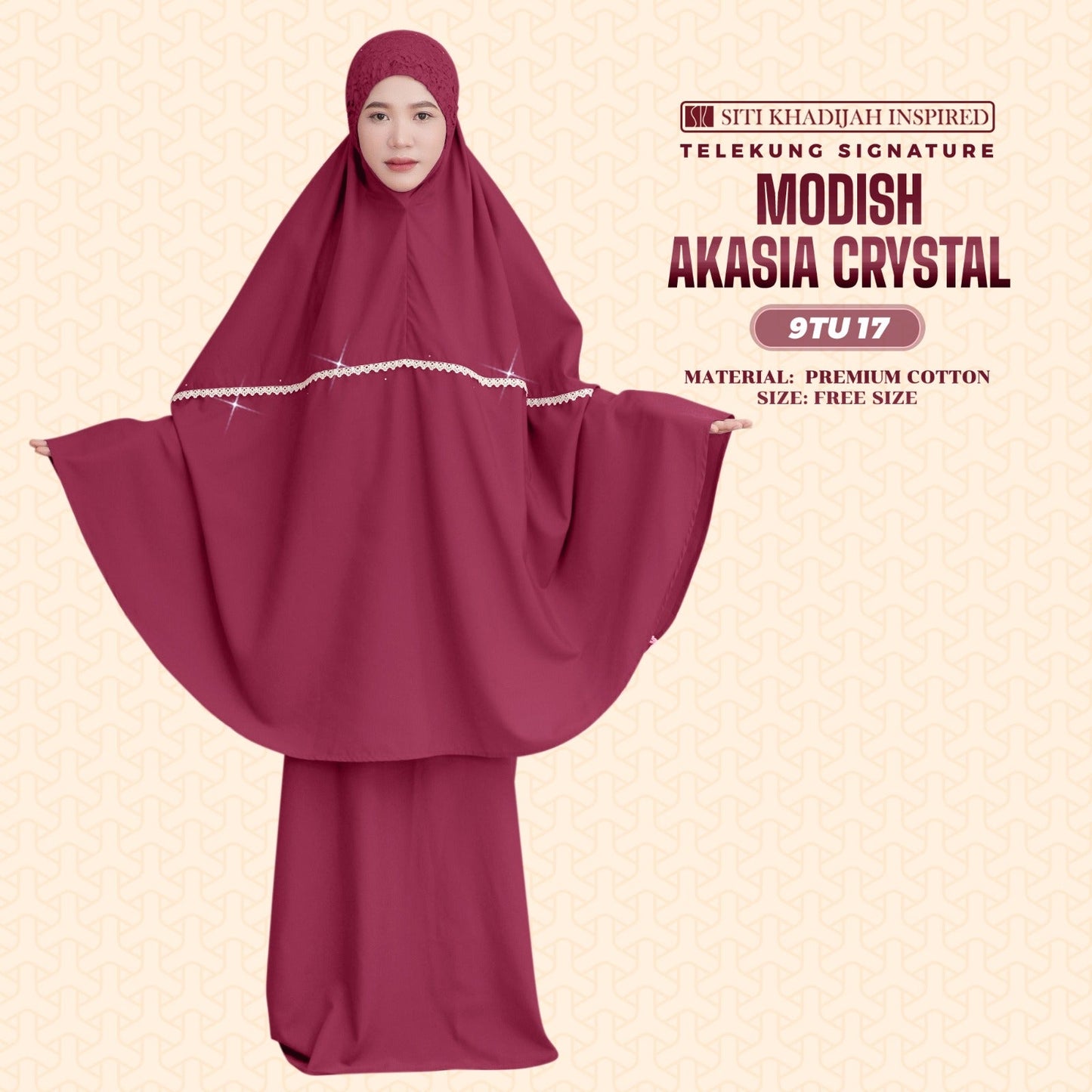 Telekung Siti Khadijah Inspired Modish Akasia Crystal Collection - Free Wovenbag