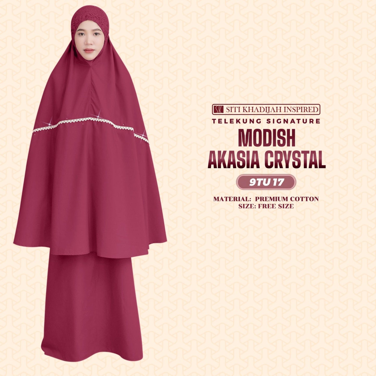 Telekung Siti Khadijah Inspired Modish Akasia Crystal Collection - Free Wovenbag