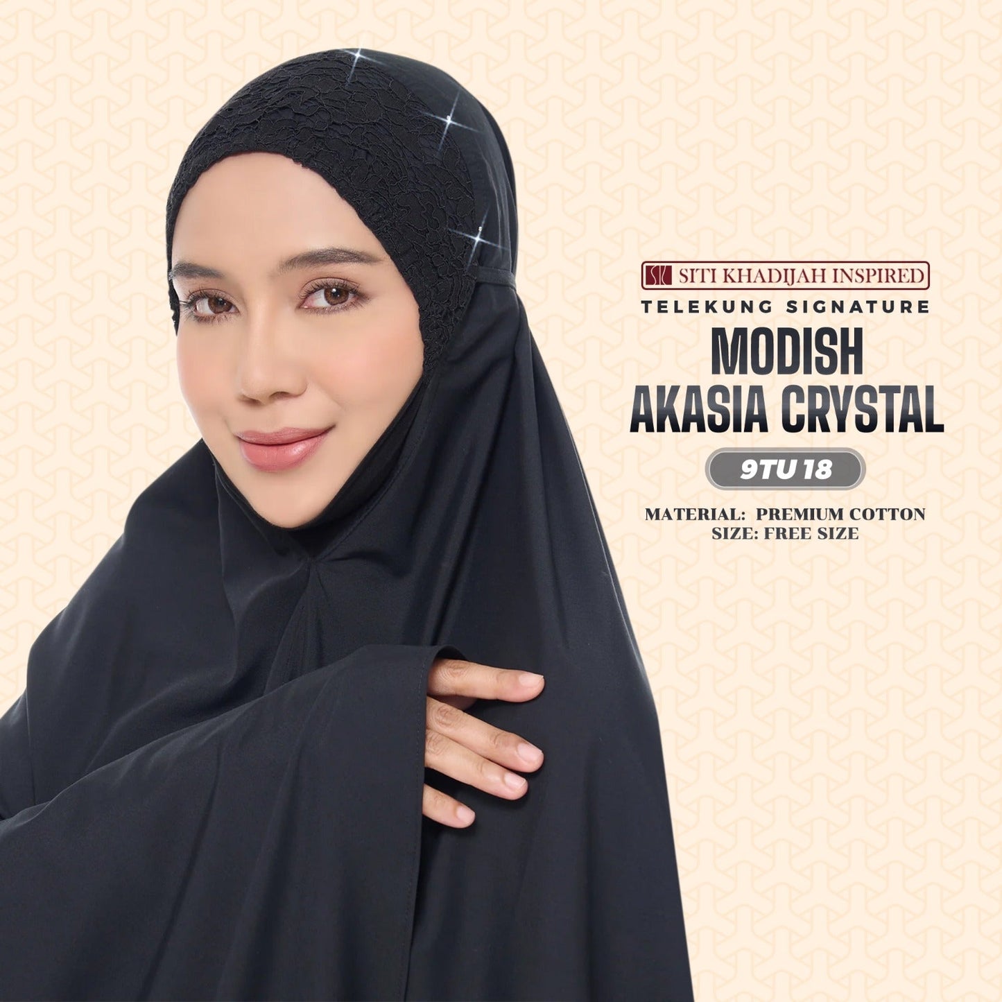 Telekung Siti Khadijah Inspired Modish Akasia Crystal Collection - Free Wovenbag